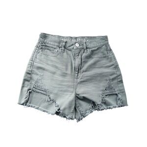 American Eagle Womens Highest Rise Distressed Shorts 2 Green Boho Summer Grunge